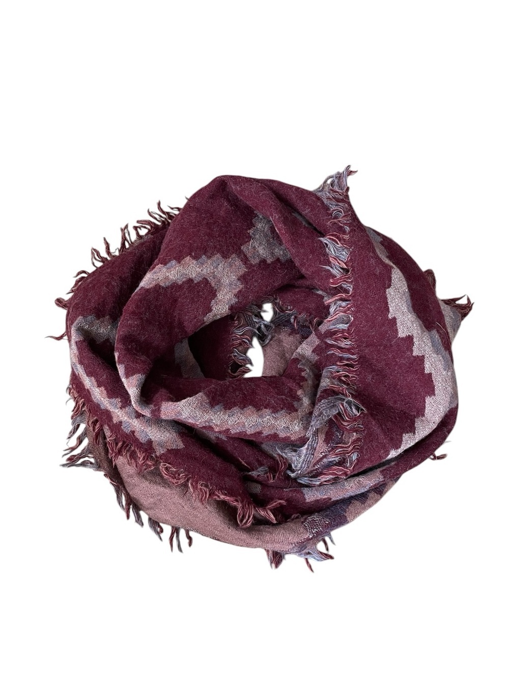 Aritzia Wilfred Wool Diamond Mosaic Triangle Scarf Burgundy